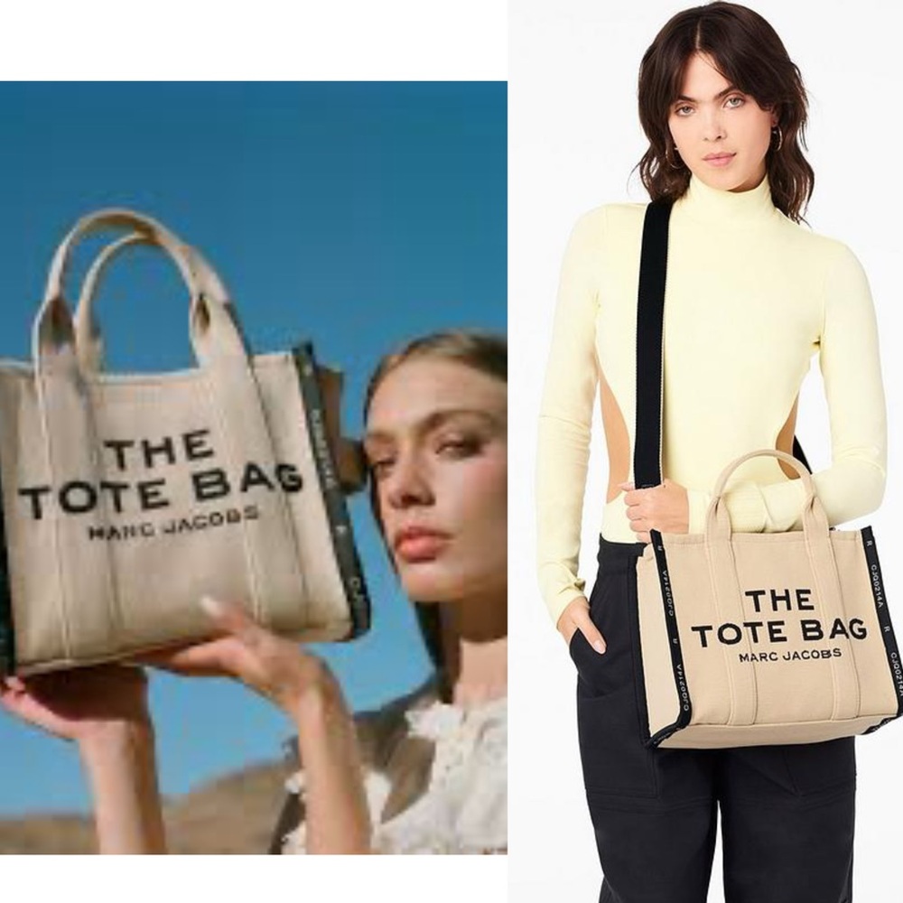 🆕 Marc Jacobs The Jacquard Medium traveller Tote Bag beige with contrast trim